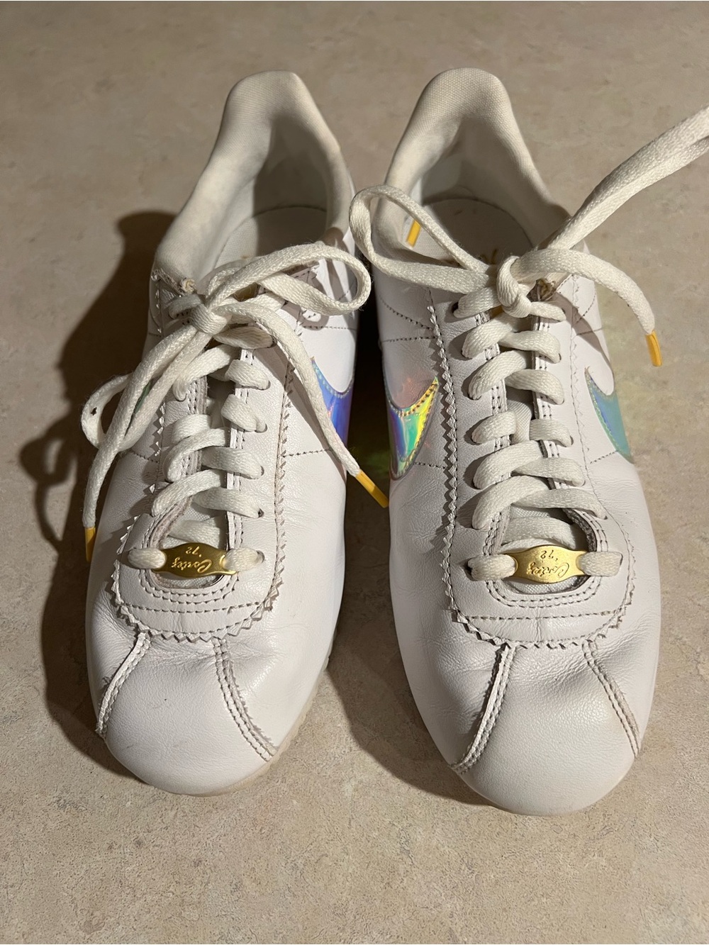 Nike Cortez White Women's Leather Sneakers with Iridescent Swoosh